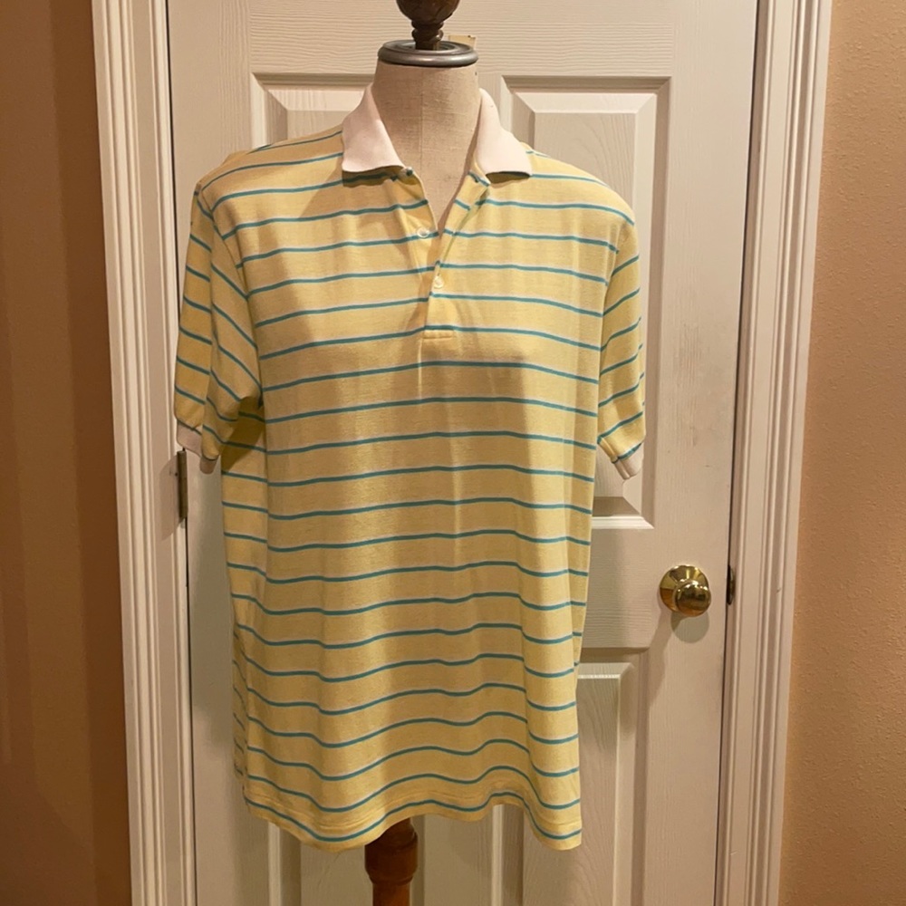 New England 1830 striped polo shirt yellow white men X L